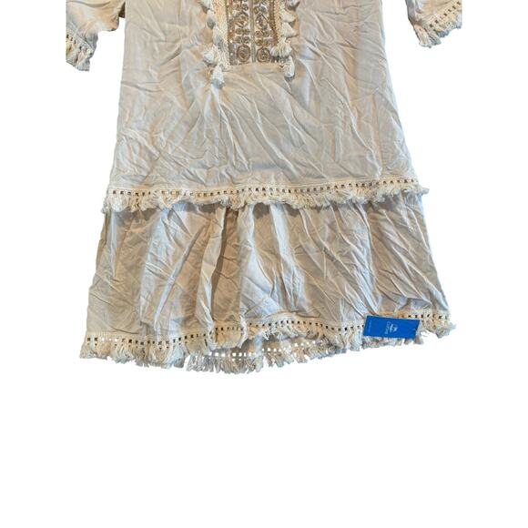 NWT Cupshe Boho Tassel Mini Dress M Beige V-Neck Embellished Lined Beach Coverup - Picture 5 of 12